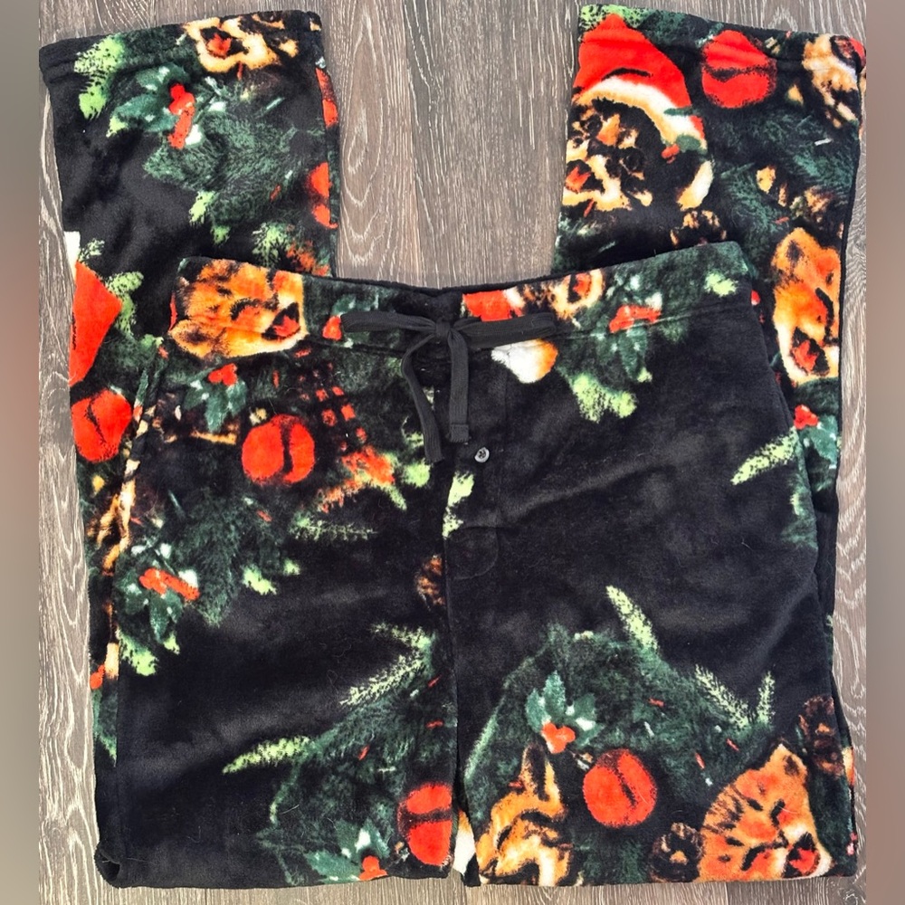 🌸 Mad Engine Christmas Cat Pajama Black Lounge Pants Women’s Medium